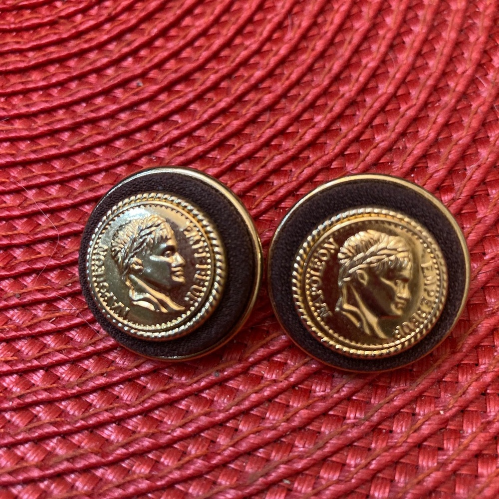Bundle 5, get 20% off - Vintage Gold-Tone Coin Earrings w/ Brown Suede Surround